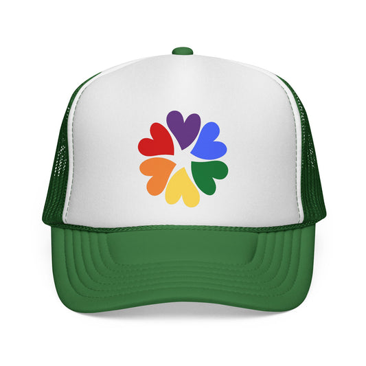 Rainbow Heart Clover Trucker Hat