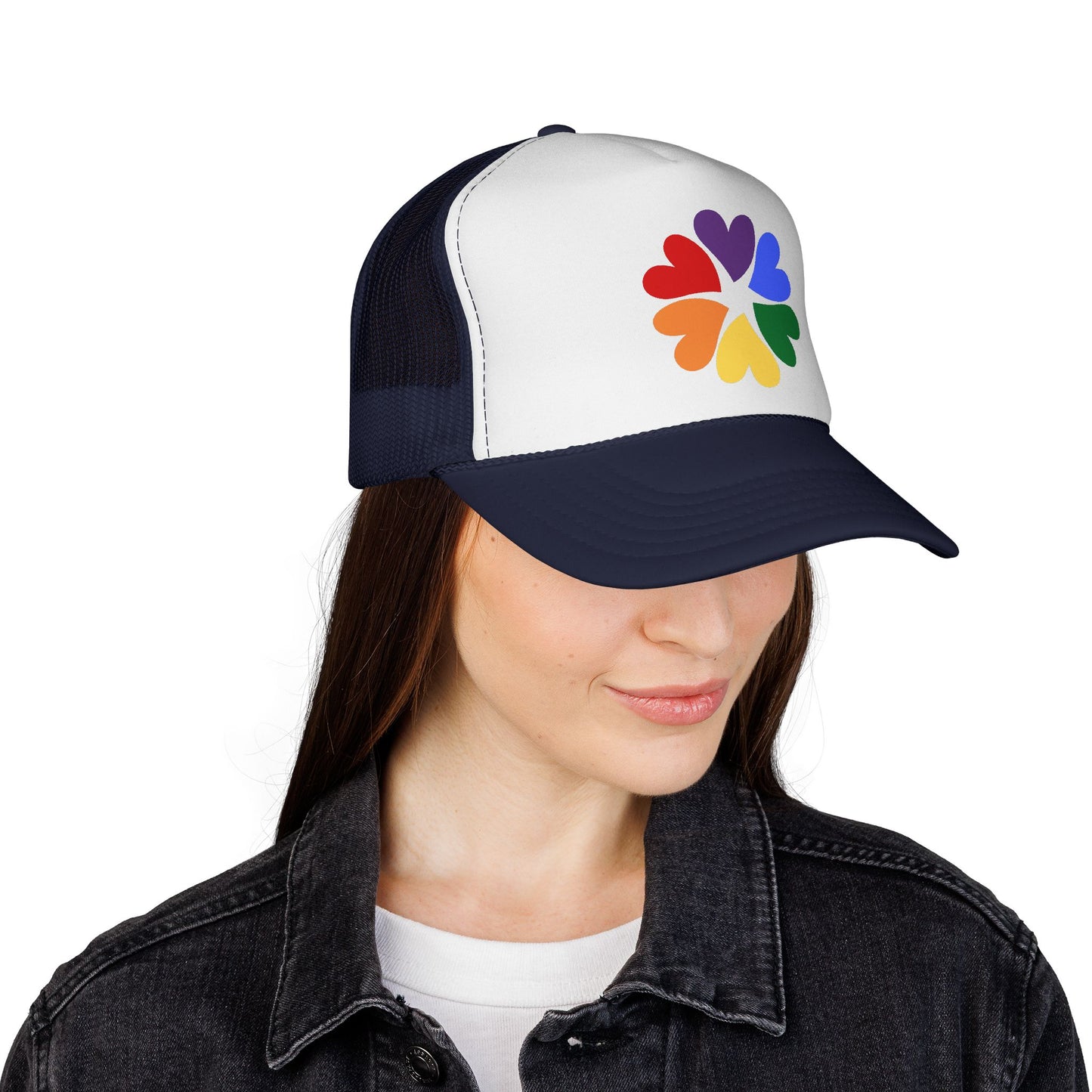 Rainbow Heart Clover Trucker Hat