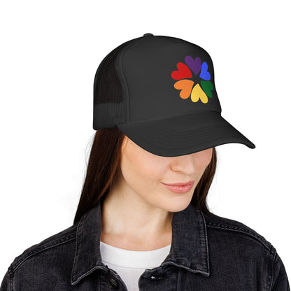 Rainbow Heart Clover Trucker Hat