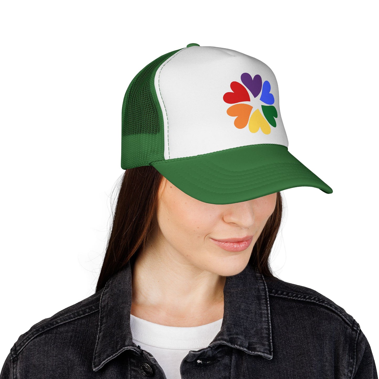 Rainbow Heart Clover Trucker Hat
