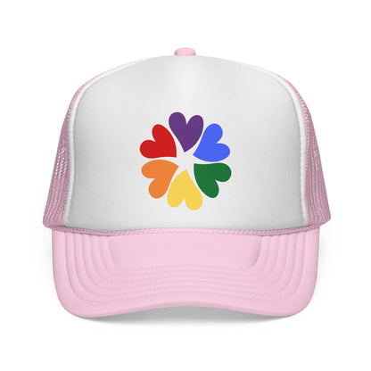 Rainbow Heart Clover Trucker Hat